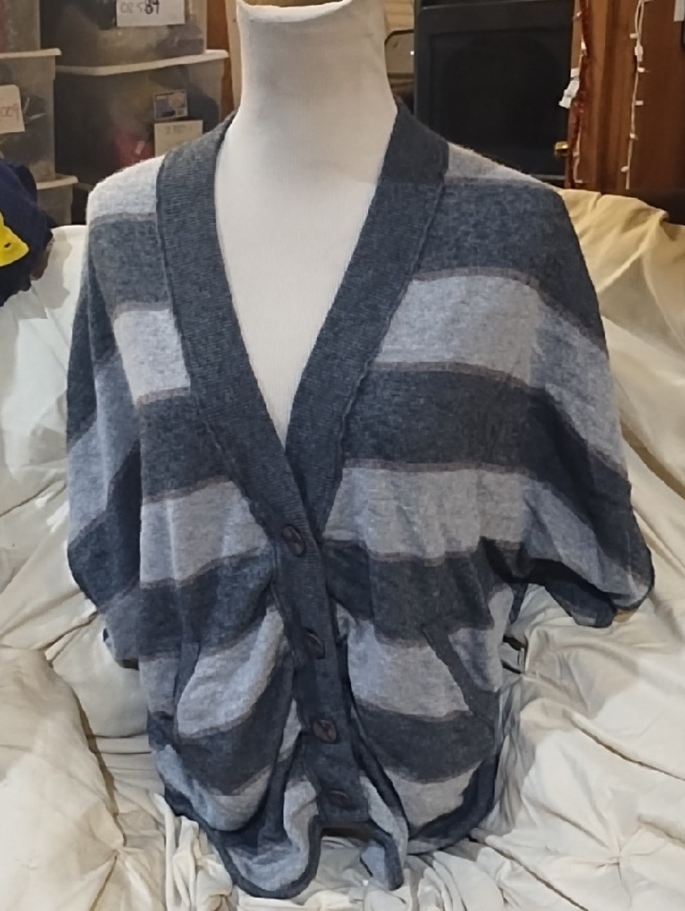 Wallace Cozy Oversized Gray Stripe Button Cardigan